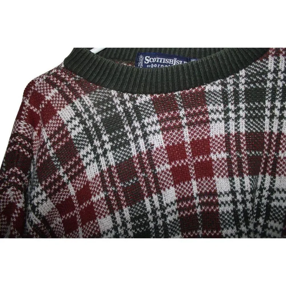 Vintage Scottish Sweater Oversized Plaid Cotton Knit Ribbed Cuffs Grandpacore